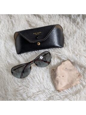 kate spade Black And Brown Tortoise Shell Metal Aviator Sunglasses with Case